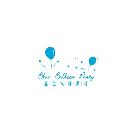 BlueBalloonParty藍1色1气1球1派1对logo设计